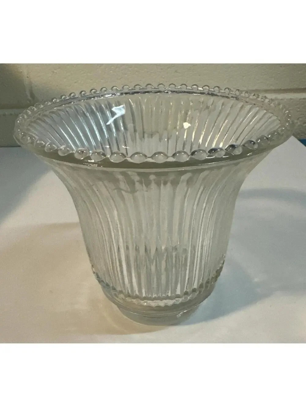 Clear Glass Light Shade Holophane Ribbed Lamp Beaded Edge 2” Fitter Vintage